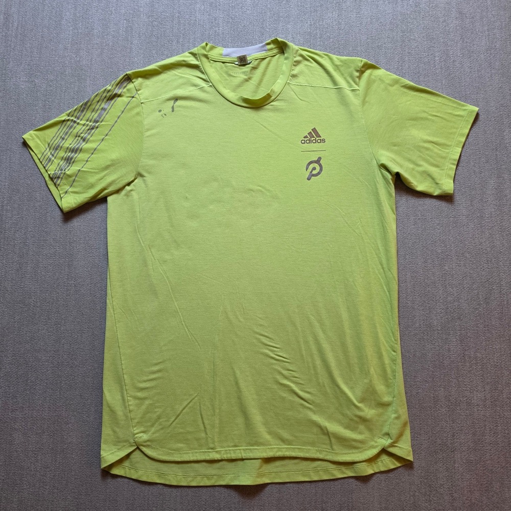 Adidas Peloton T-Shirt Mens L Lime Green Aeroready HG1530 Reflective Graphic